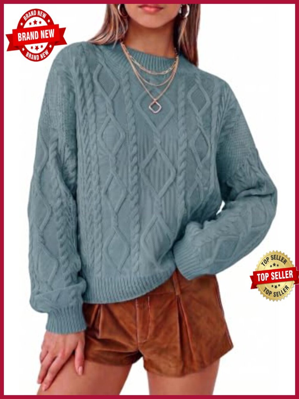 Oversized Cropped Cable Knit Cotton Sweater Pullover